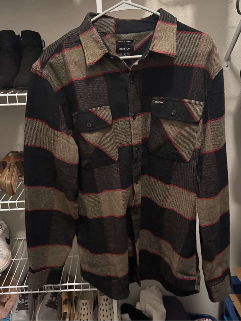 Brixton Black & Olive Plaid Shirt with Red Trim